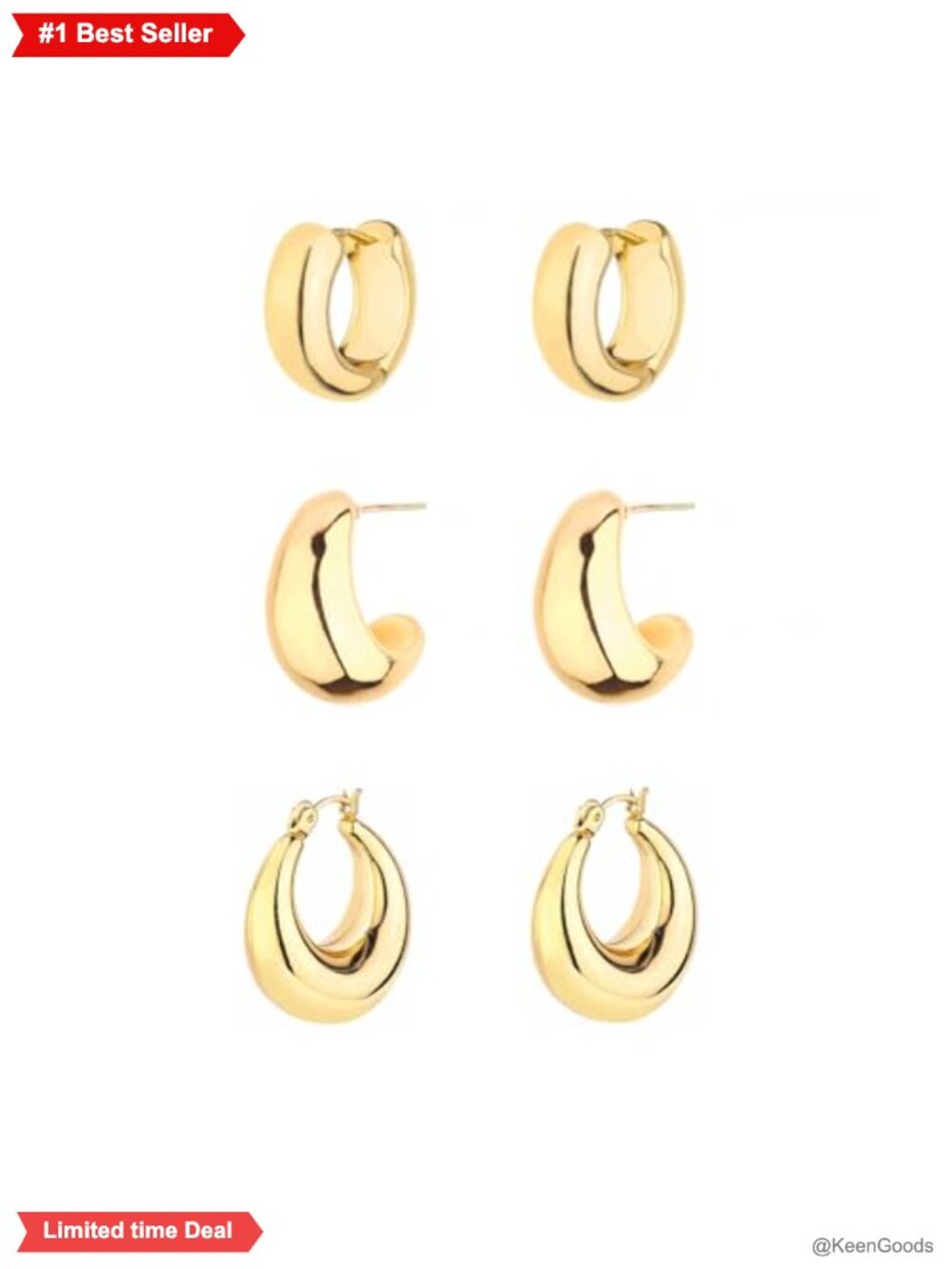14K Gold Plated Chunky Hoop Earrings Set Twisted Huggie Hypoallergenic